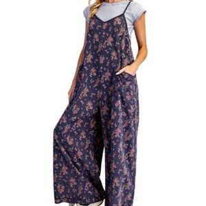Easel Floral Navy Jumpsuit size M NWT